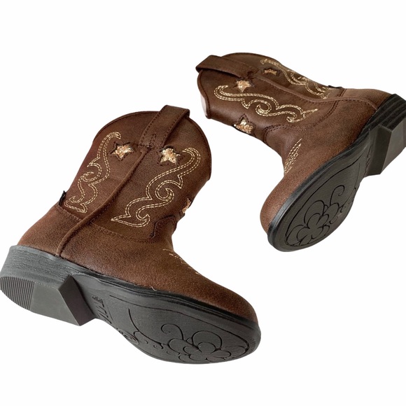 new Mia ☀︎ ︎Vegan Leather Cowboy Boots ☀︎︎ Cognac + Metallic Gold ☀︎ Toddler 5 - Picture 8 of 16